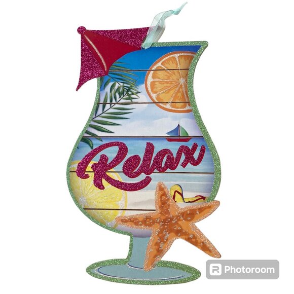 RELAX Tiki Bar Sign Cocktail Starfish Luau Wall Door Decor Party Decoration - Picture 1 of 9